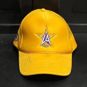 Vintage 90s Los Angeles LA Lakers Trucker Hat Eazy Logo Yellow Mesh Snapback NBA